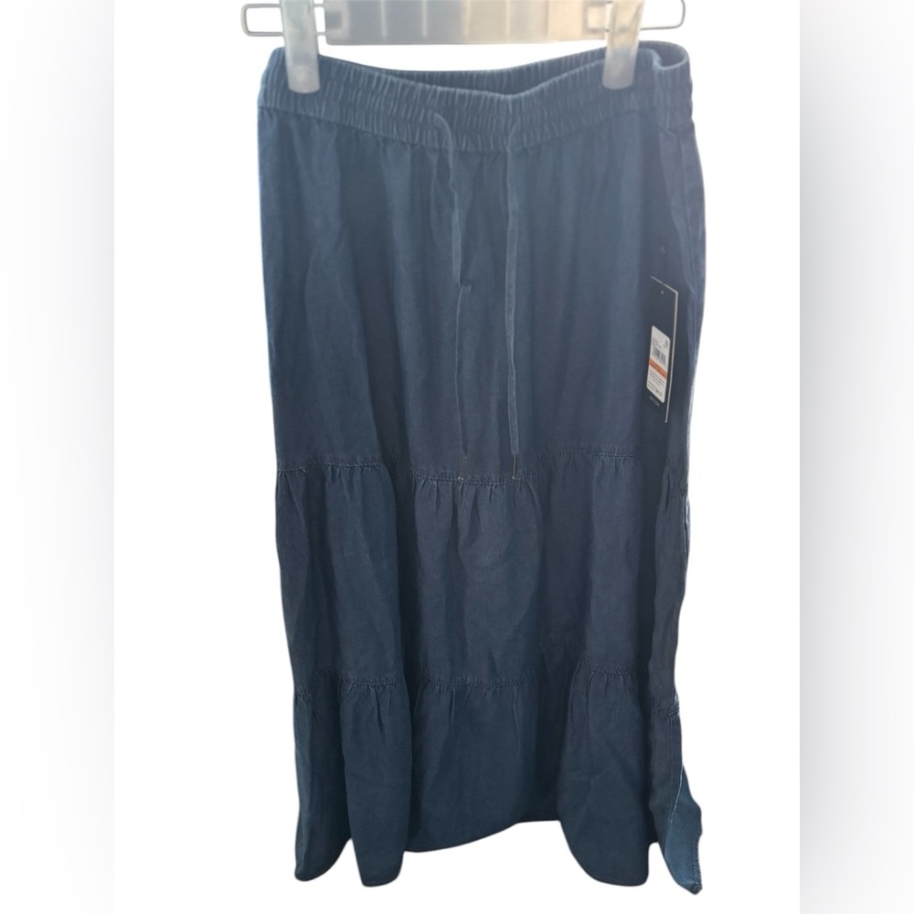 NWT-JONES NY- tiered denim maxi skirt with elastic drawstring waist size S - Picture 3 of 9